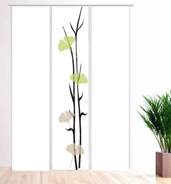 Flächenvorhang Ginkgo apfel-white 3er Serie